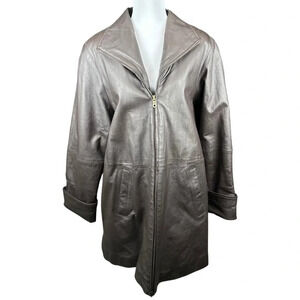 Vintage 80s NYDA Brown 100% Leather Trench